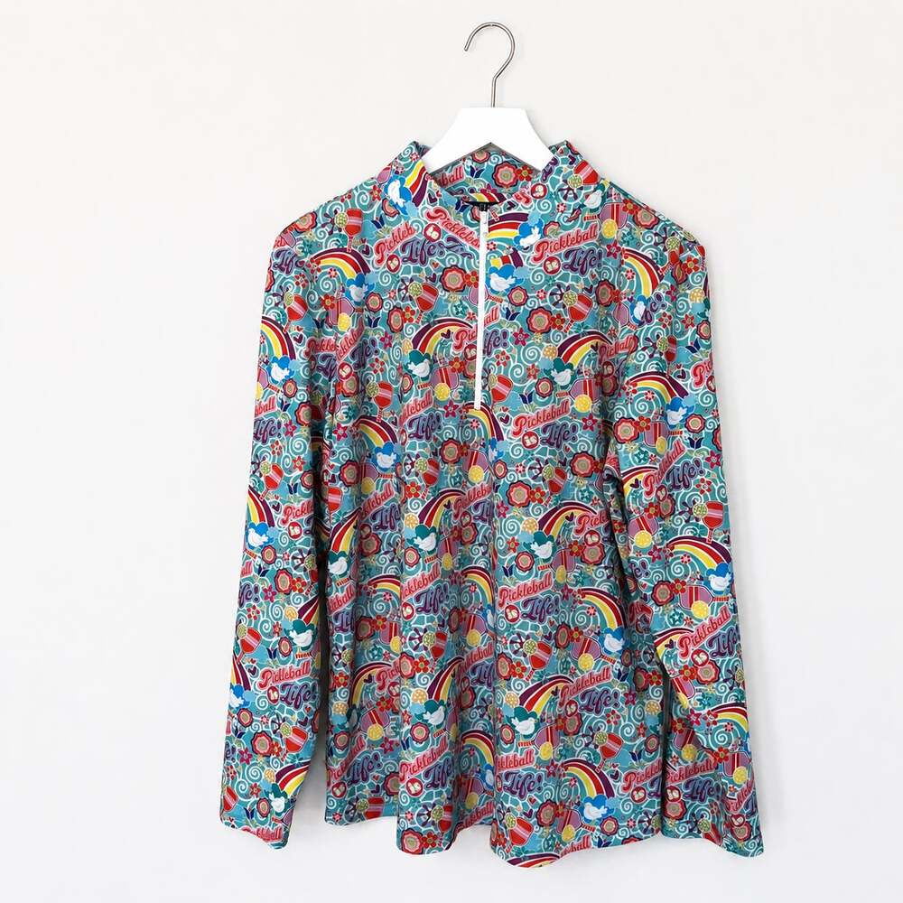 Katherine Way Pickleball Is Life Quarter Zip Top XL Floral Rainbow USA